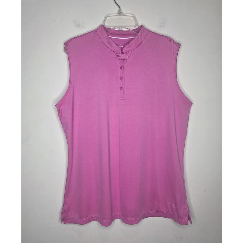 Lady Hagen pink sleeveless collarless polo shirt - large golf tennis pickleball